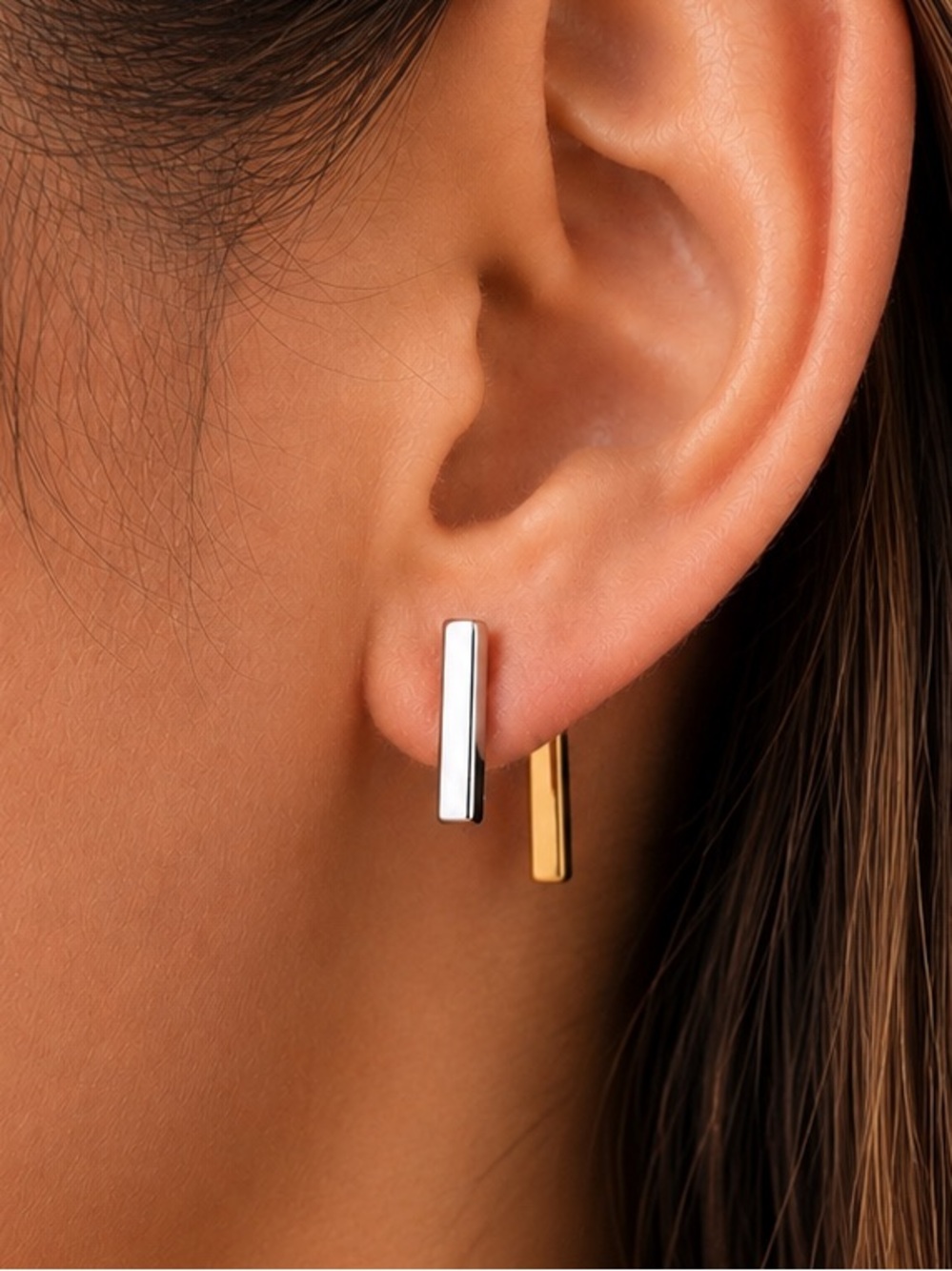 NEW - Sam Edelman Two-Tone Bar Stud Earrings | Gold & Silver Minimalist Jewelry